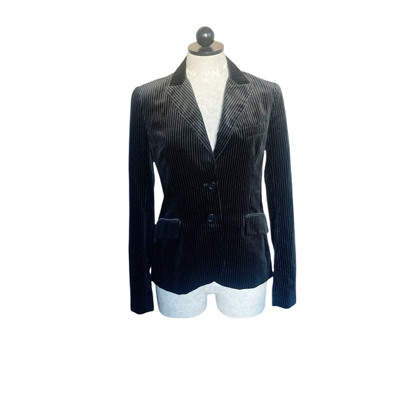 Theory Velvet Black Pinstripe Button Front Blazer - Picture 11 of 14